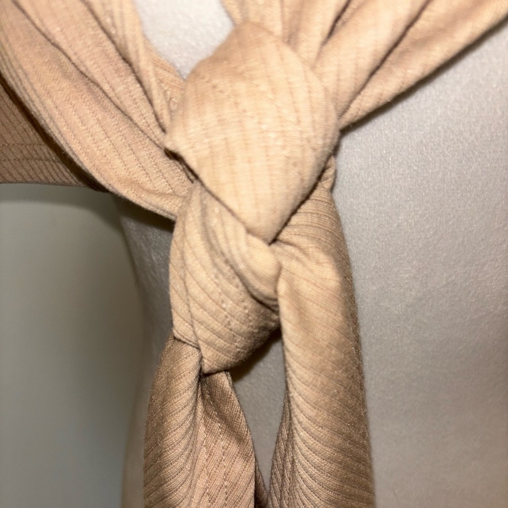 Terea Beige One Shoulder Ribbed Tie Front Top Size S - Picture 6 of 9